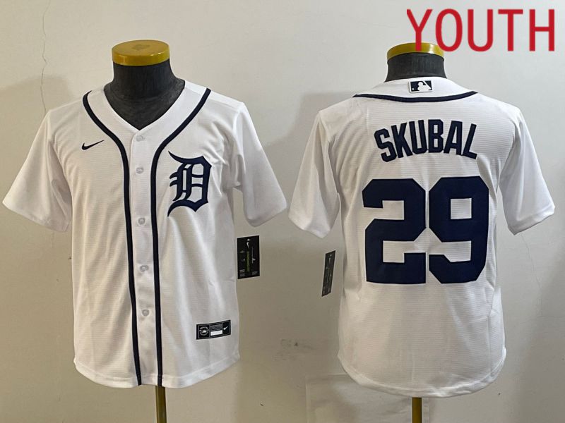 Youth Detroit Tigers #29 Skubal White Game 2024 Nike MLB Jersey style 1->youth mlb jersey->Youth Jersey